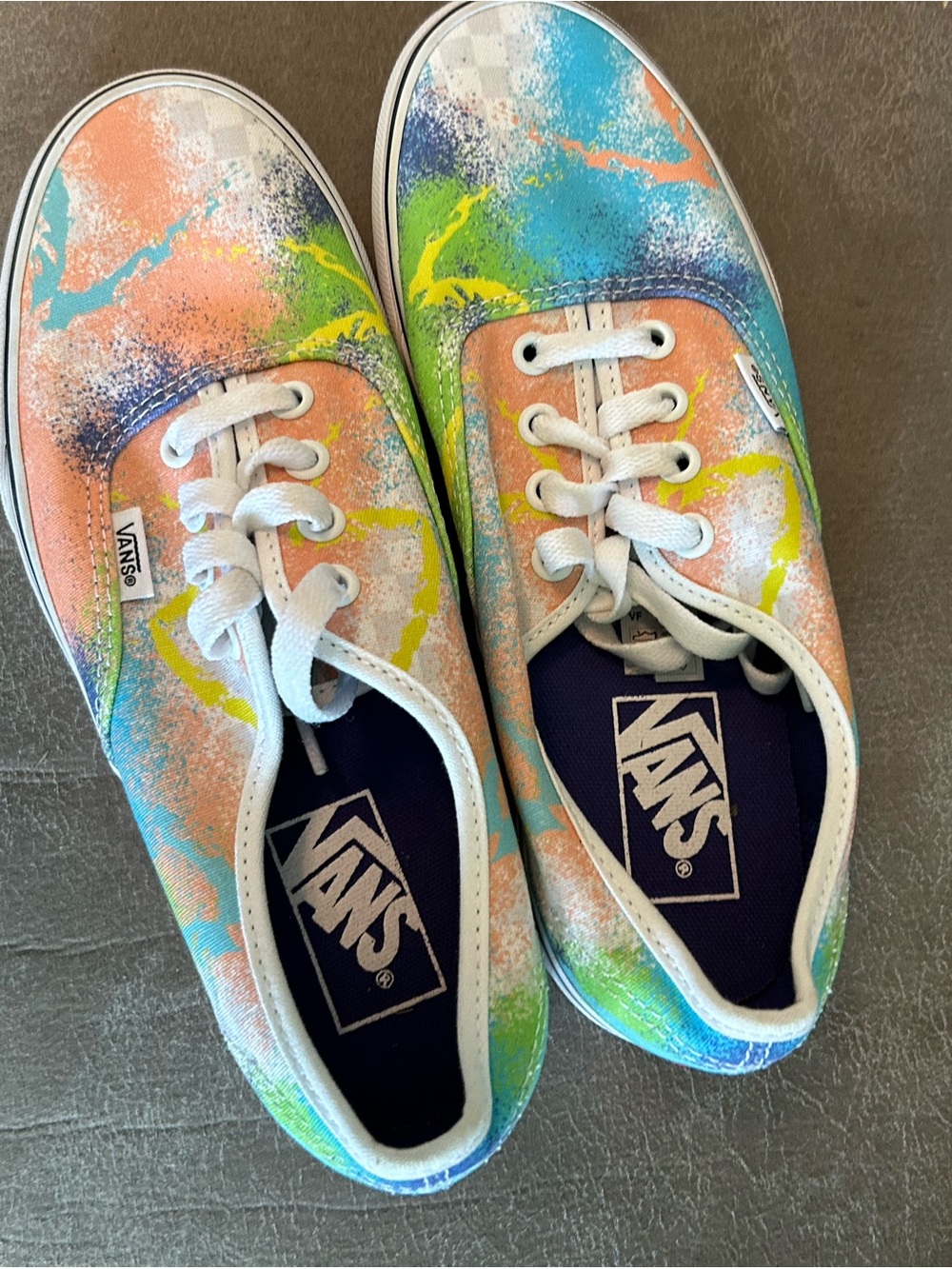 Women’s VANS Canvas Sneakers in Peach, Blue, Green & Yellow Splash